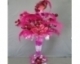 24" DECORATED TRUMPET VASE WITH LATEX FLOWERS AND FEATHER