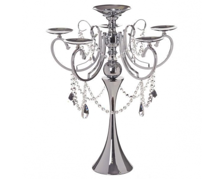 27.5" Metal 5  Chandelier Votive Candle Holder Centerpiece With Crystal