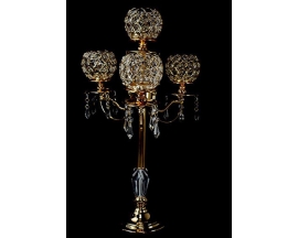24" 5 Arm Gold Crystal Beaded Globe Metal Candelabra Votive Candle